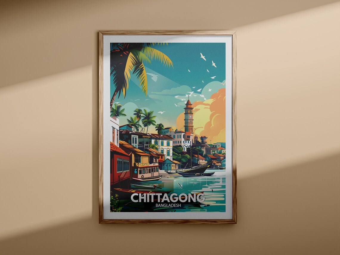 Chittagong Bangladesh Harbor Clock Tower Retro Travel Poster - Image 3