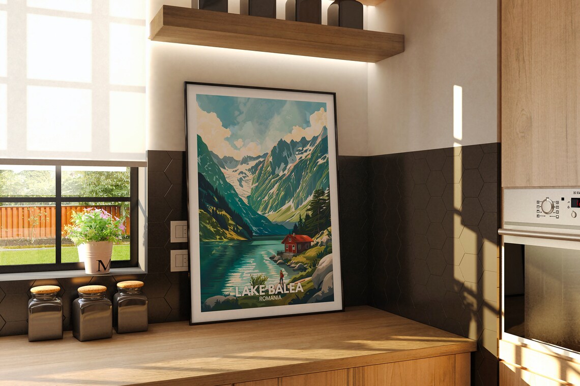 Lake Balea Romania Alpine Lake Red Wooden Cabin Travel Poster - Image 2