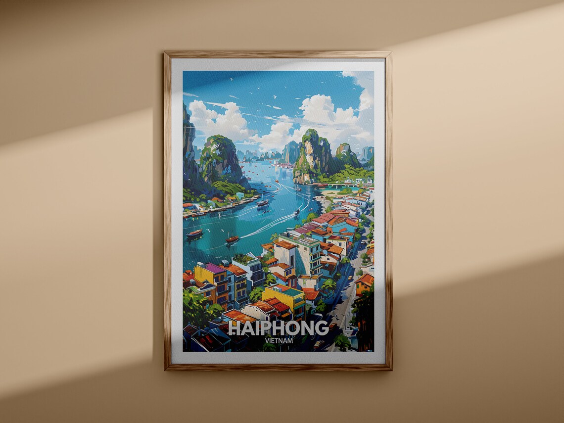 Haiphong Vietnam Harbor Boats Colorful Streets Travel Poster - Image 3
