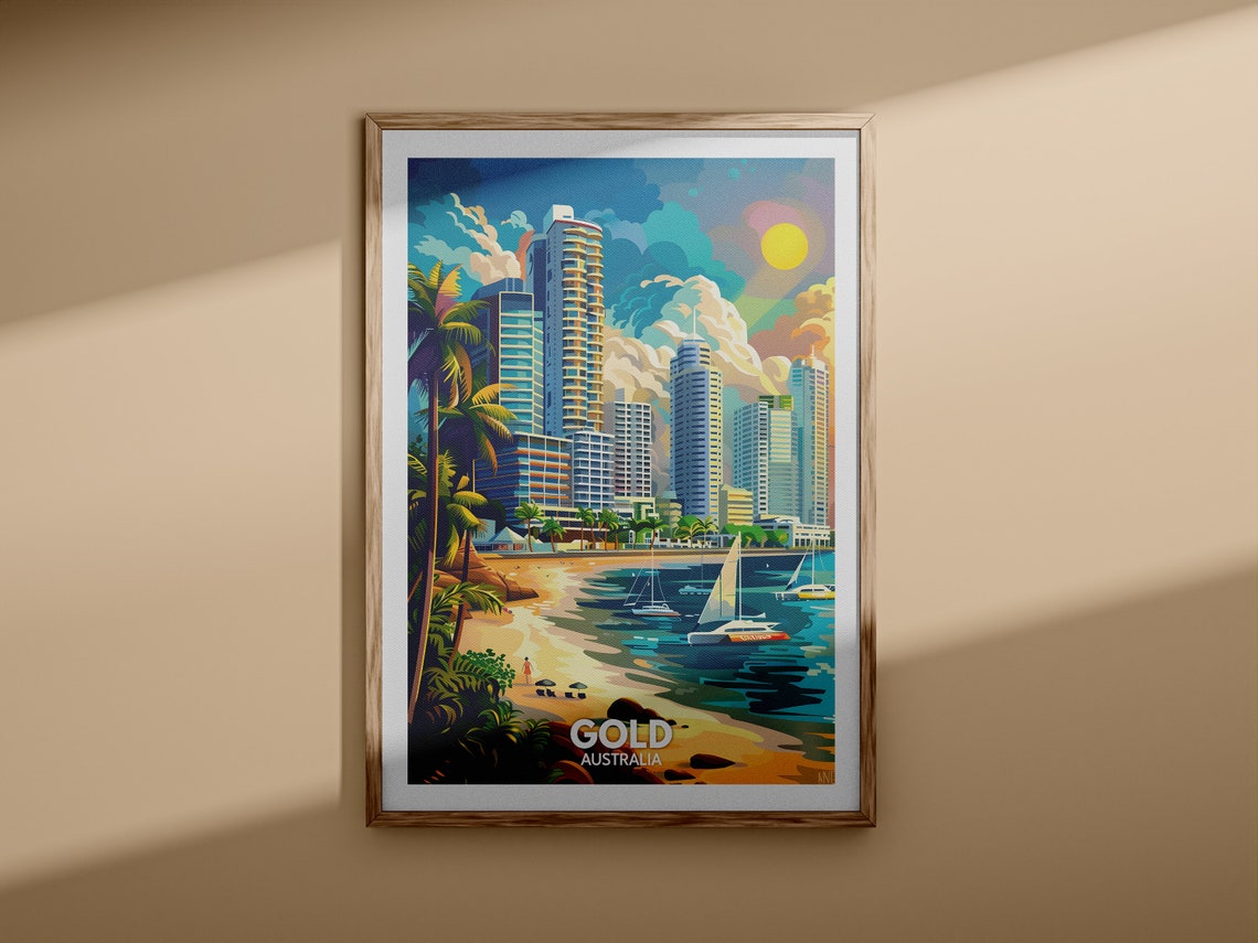 Gold Coast Australia Beach Skyline Sailboats Vintage Travel Poster - Image 3