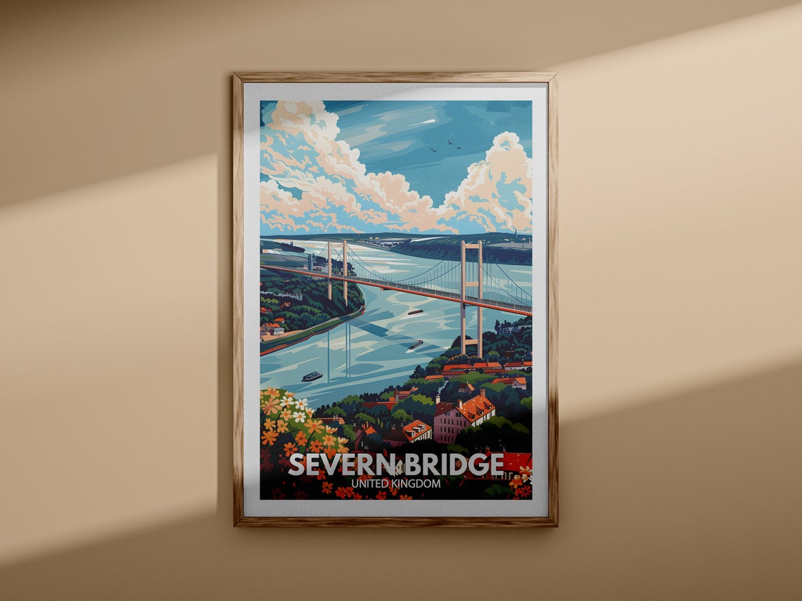 Severn Bridge United Kingdom Suspension Span Aerial Scene Poster - Image 3