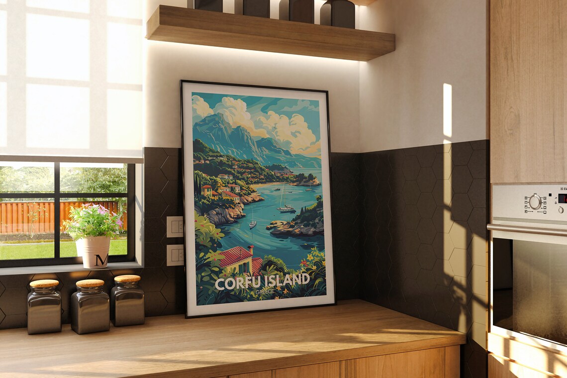Corfu Island Greece Turquoise Bay Old Town Vintage Travel Poster - Image 2