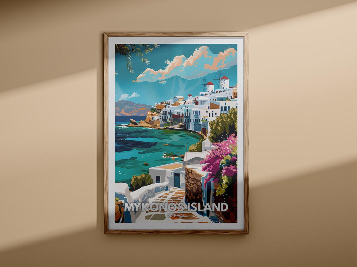 Mykonos Island Print Mykonos Island Travel Poster Greece Wall Art Print Greece Home Decor Travel Wall Art Poster Unique City Print - Image 3