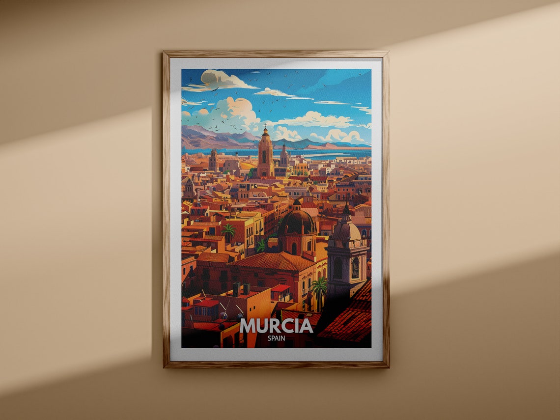 Murcia Spain Terracotta Old Town Rooftops Vintage Travel Poster - Image 3