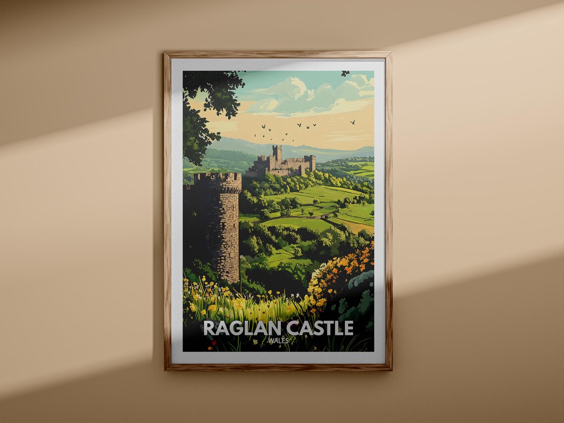Raglan Castle Wales Green Countryside Medieval Ruins Travel Poster - Image 3