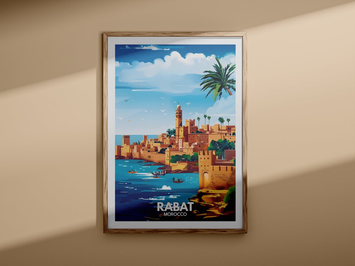 Rabat Morocco Coastal Kasbah Ocean View Vintage Travel Poster - Image 3