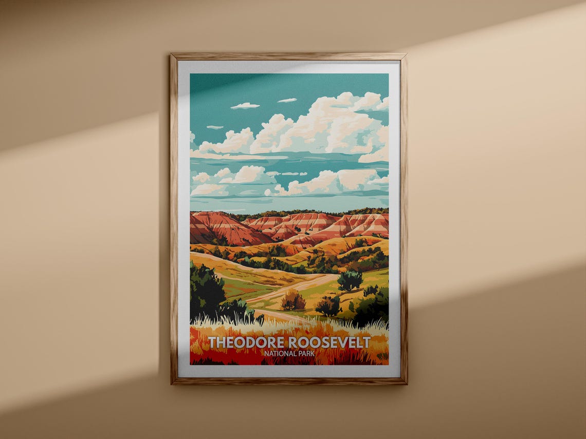 Theodore Roosevelt Print Theodore Roosevelt National Park Poster United States National Parks Art United States Travel Poster - Image 3