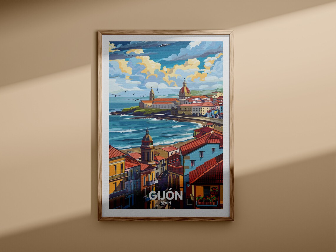 Gijon Spain Coastal Town Domed Church Sea View Travel Poster - Image 3