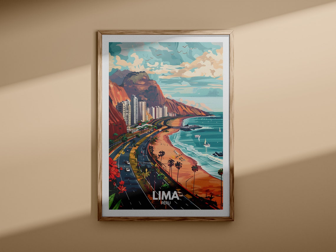 Lima Peru Coastal Highway Beach Cliffs Vintage Travel Poster - Image 3