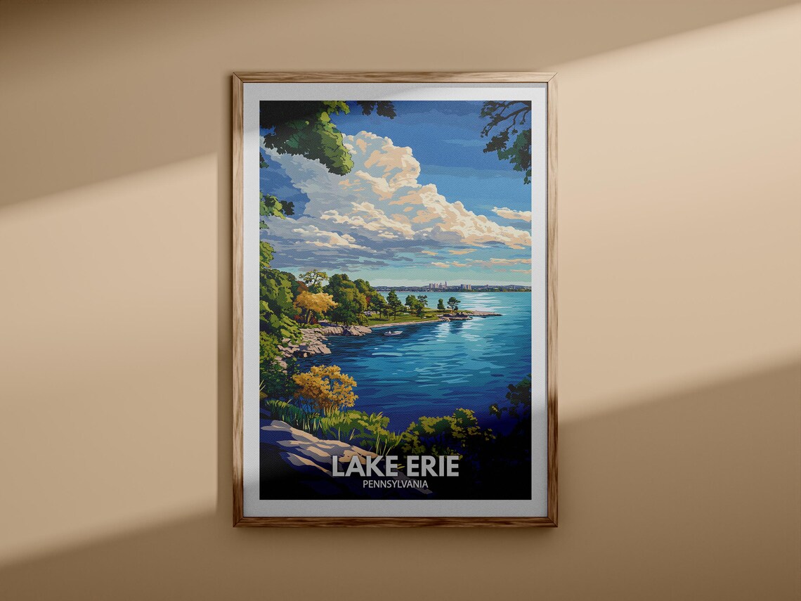 Lake Erie Pennsylvania Rocky Shoreline Blue Water Travel Poster - Image 3