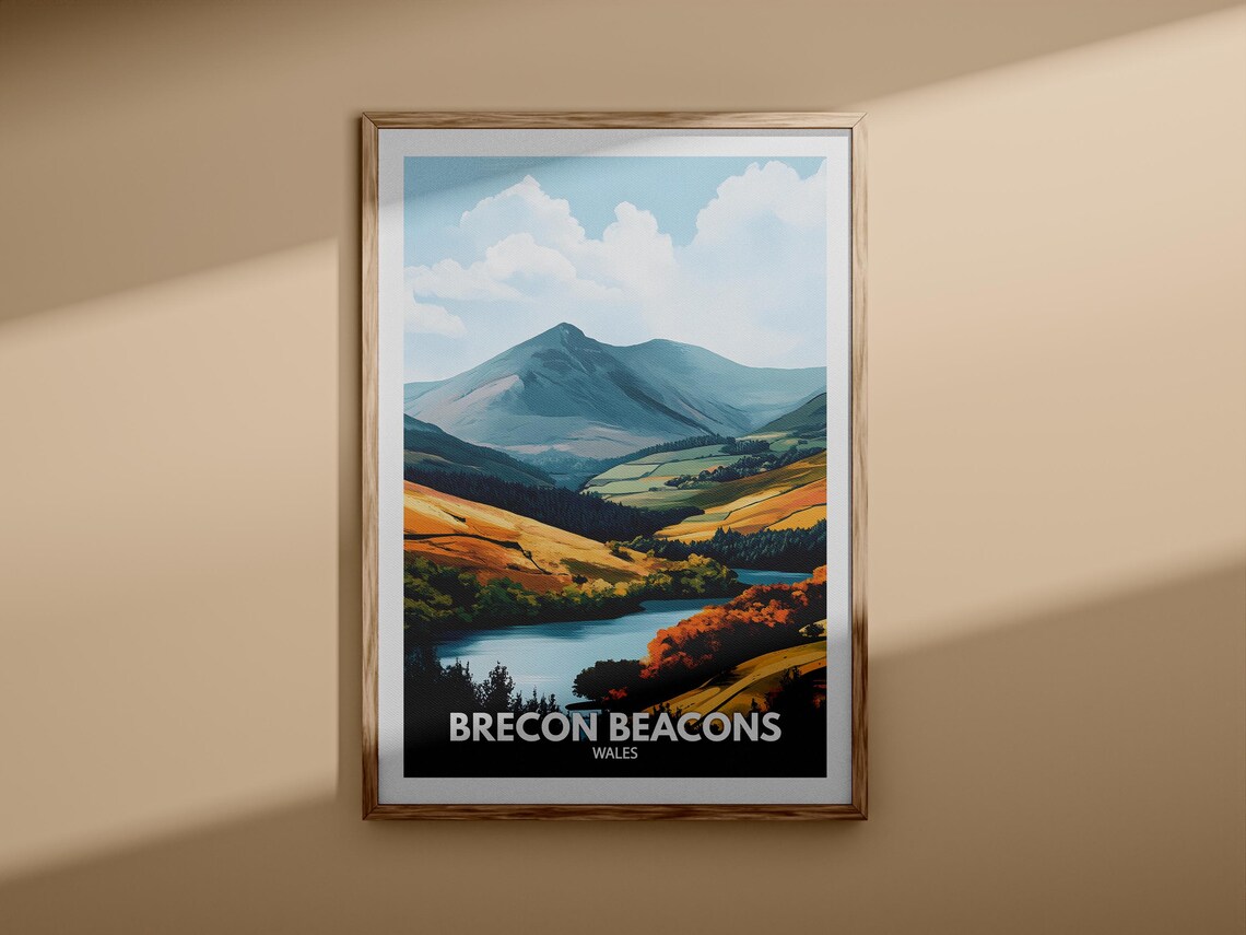Brecon Beacons Wales Mountain Valley Autumn River Travel Poster - Image 3