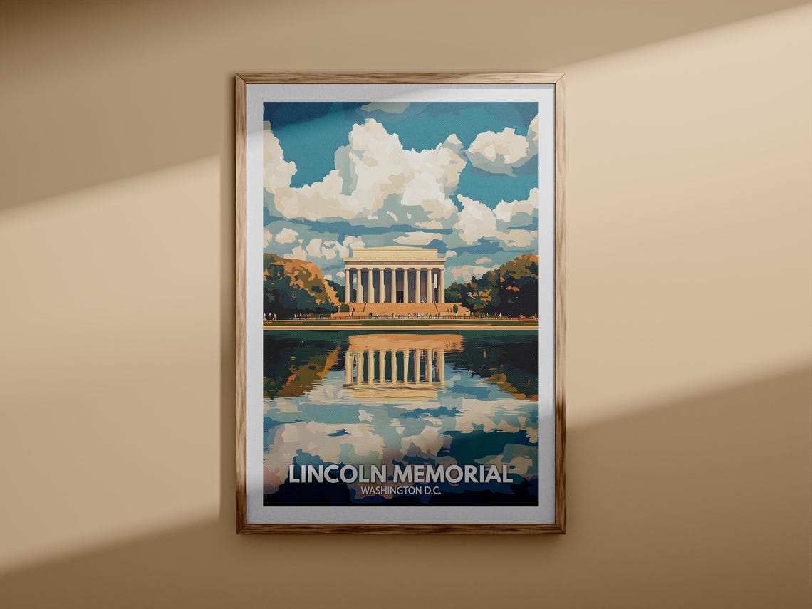 Lincoln Memorial Reflecting Pool Washington DC Sunset Travel Poster - Image 3