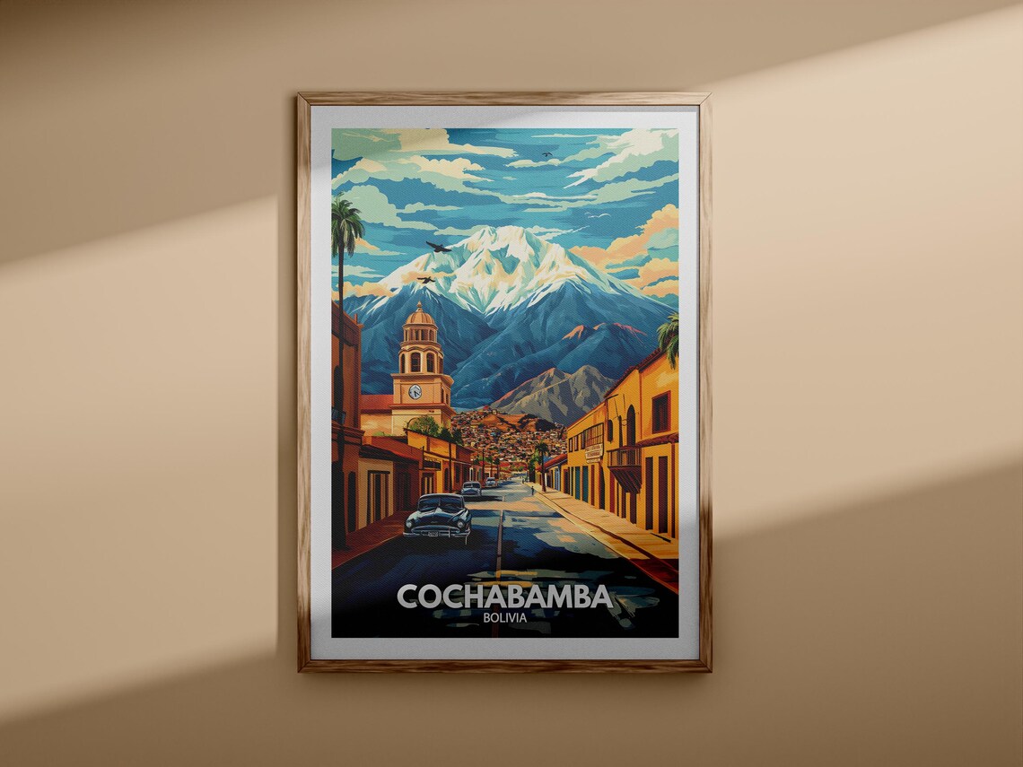 Cochabamba Colonial Street Snow Peak City Bolivia Travel Poster - Image 3