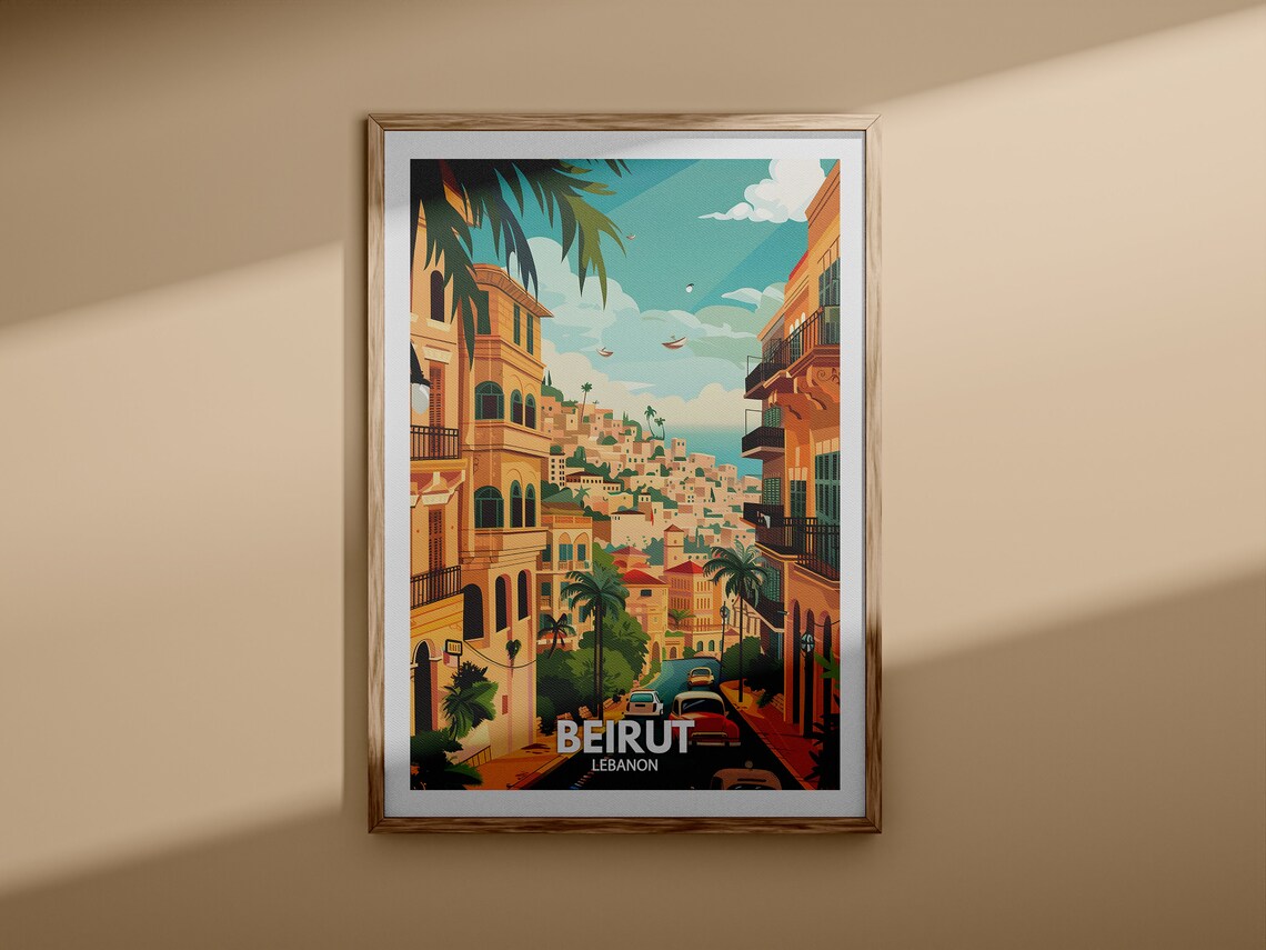 Beirut Lebanon Old City Street Classic Cars Vintage Travel Poster - Image 3