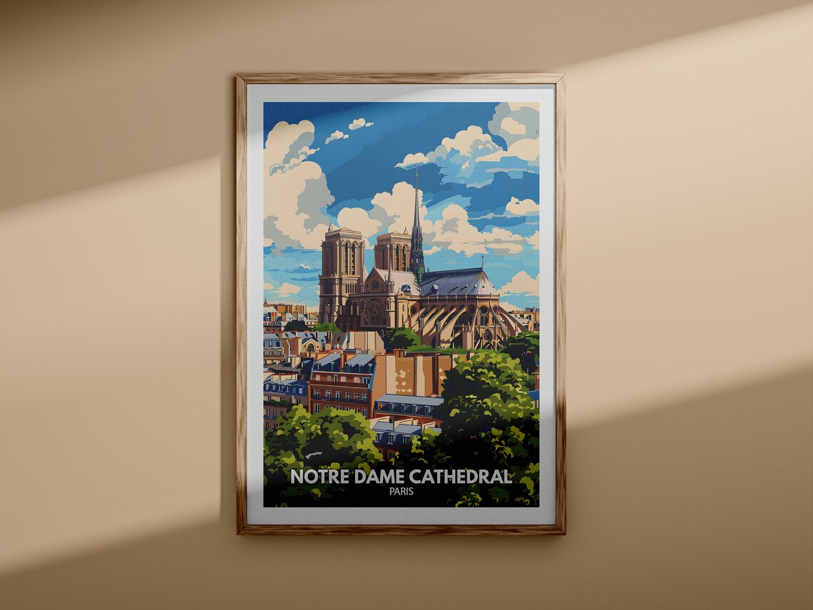 Notre Dame Cathedral Paris Gothic Landmark Vintage Travel Poster - Image 3