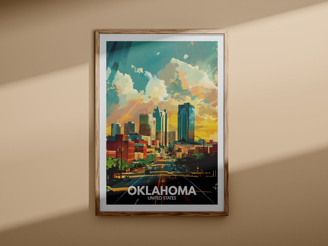 Oklahoma City Sunset Skyline Cityscape Vintage Travel Poster - Image 3
