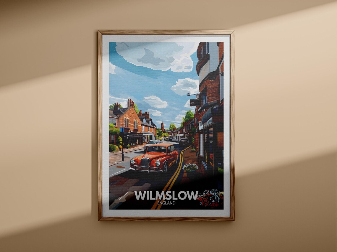 Wilmslow England High Street Classic Orange Car Travel Poster - Image 3