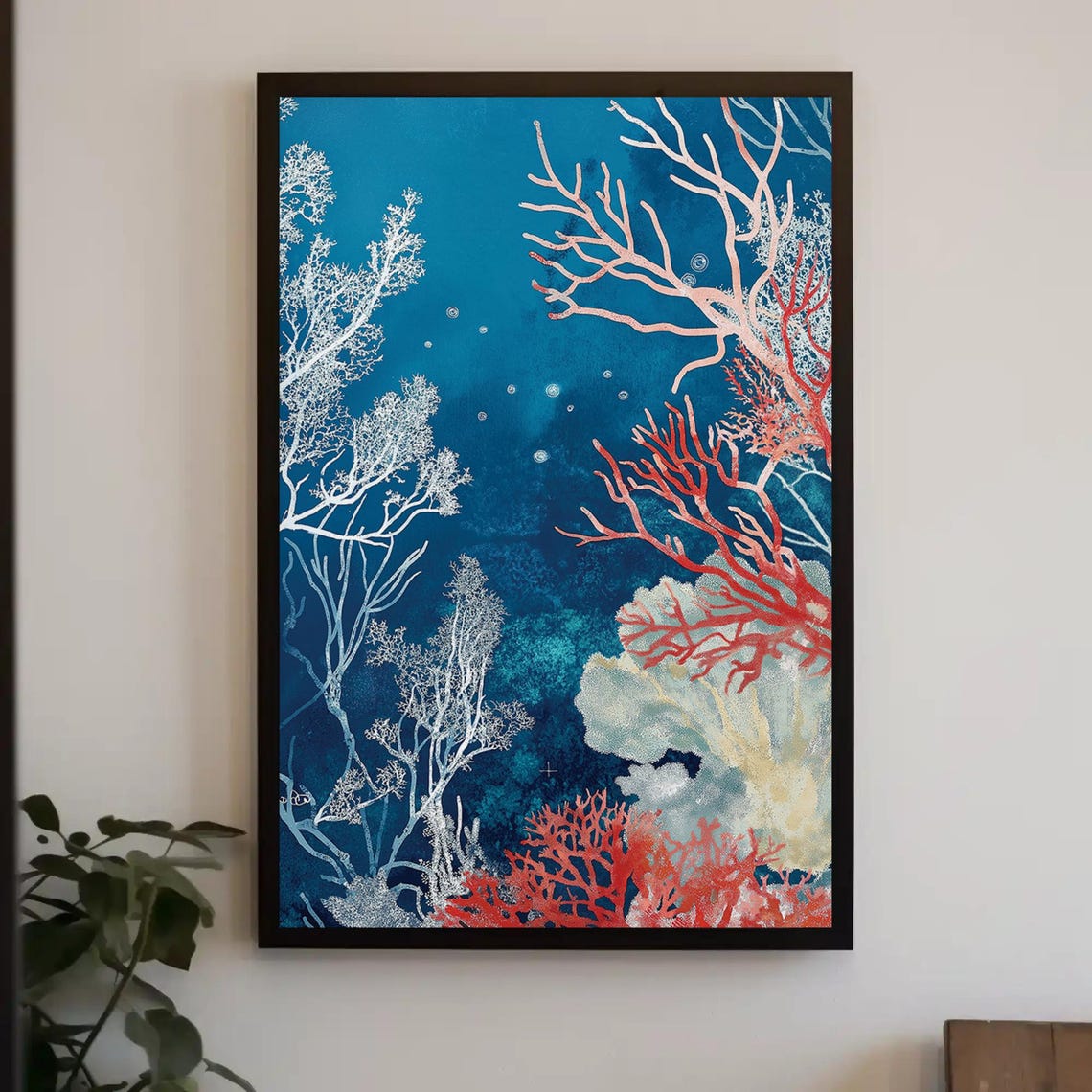 Coral Reef Painting Red White Corals in Deep Blue Sea Poster - Image 3