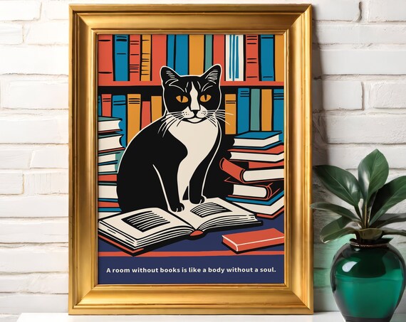 A Room Without Books Inspirational Cat Literary Quote Poster