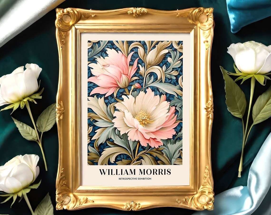 William Morris Retrospective Exhibition Pink Floral Art Poster