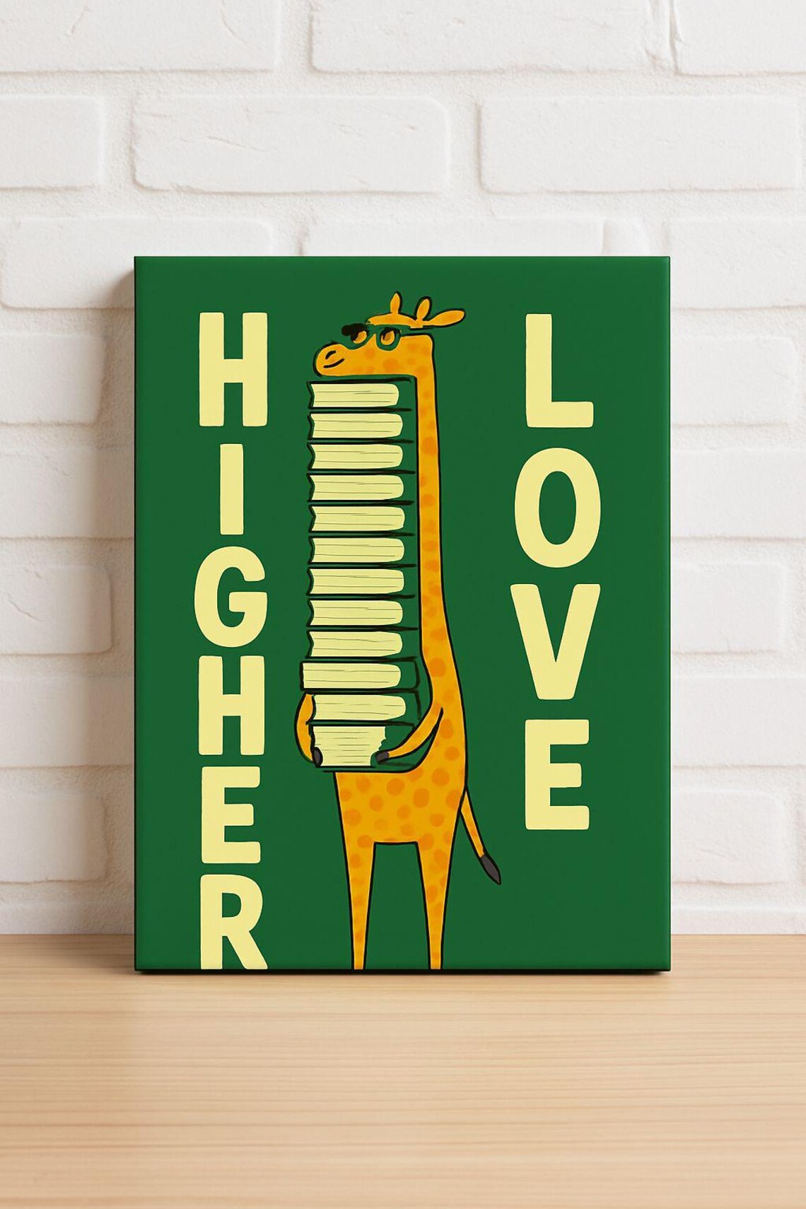 Higher Love Giraffe Books Pun Cute Typography Green Wall Poster