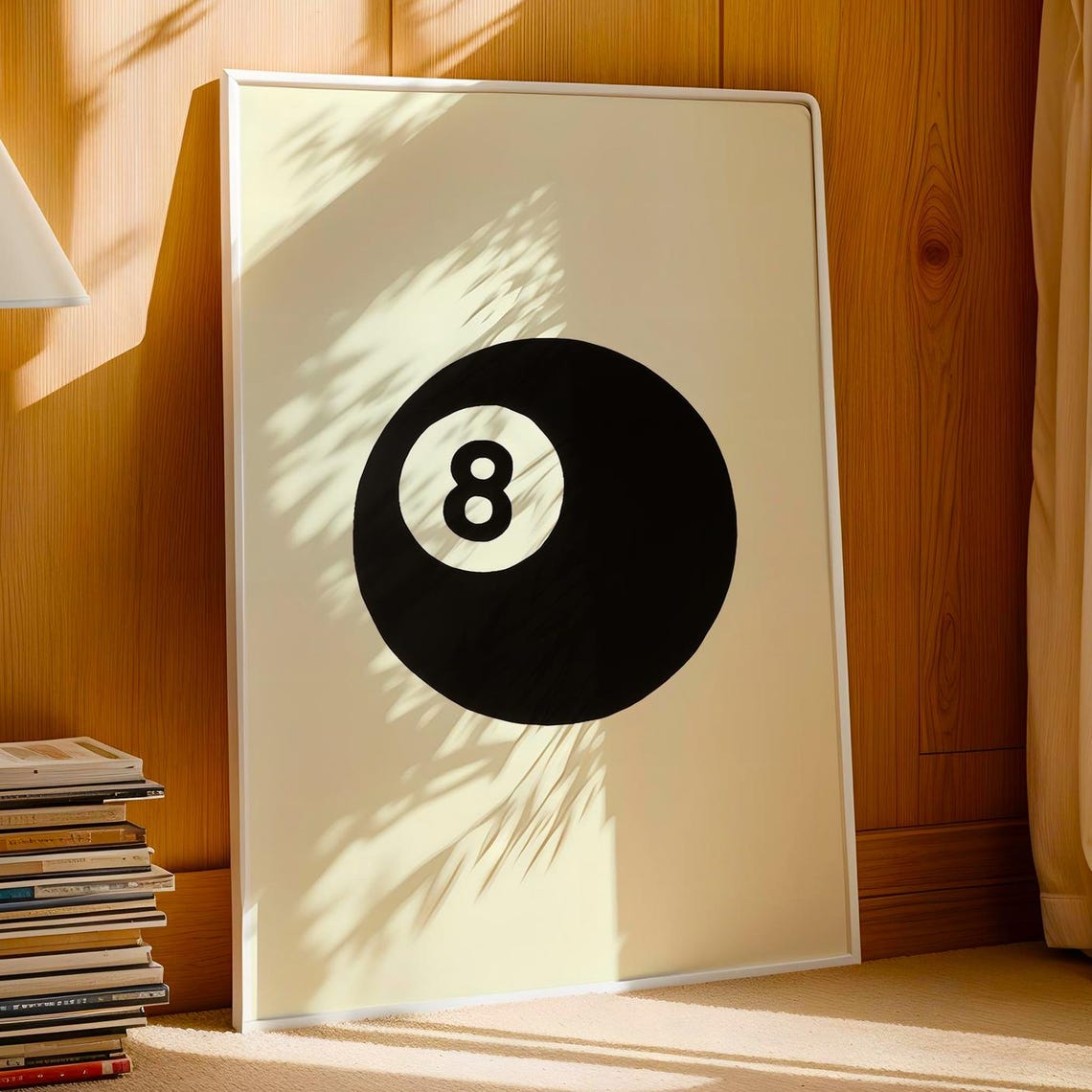 Classic Black 8 Ball Billiards Minimalist Retro Game Room Wall Art