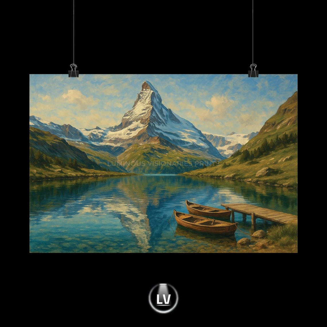 Snowy Matterhorn Peak Mountain Lake Reflection Oil Painting Poster