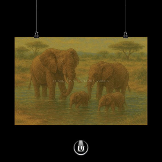 Serene Elephant Family Poster Nature Wall Art Animal Print Wildlife Decor Ecofriendly Home Design Gift For Lovers Apa 6