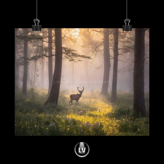 Serene Nature Poster Forest Landscape Art Deer Print Home Decor Wilderness Lovers Wall Apls 273