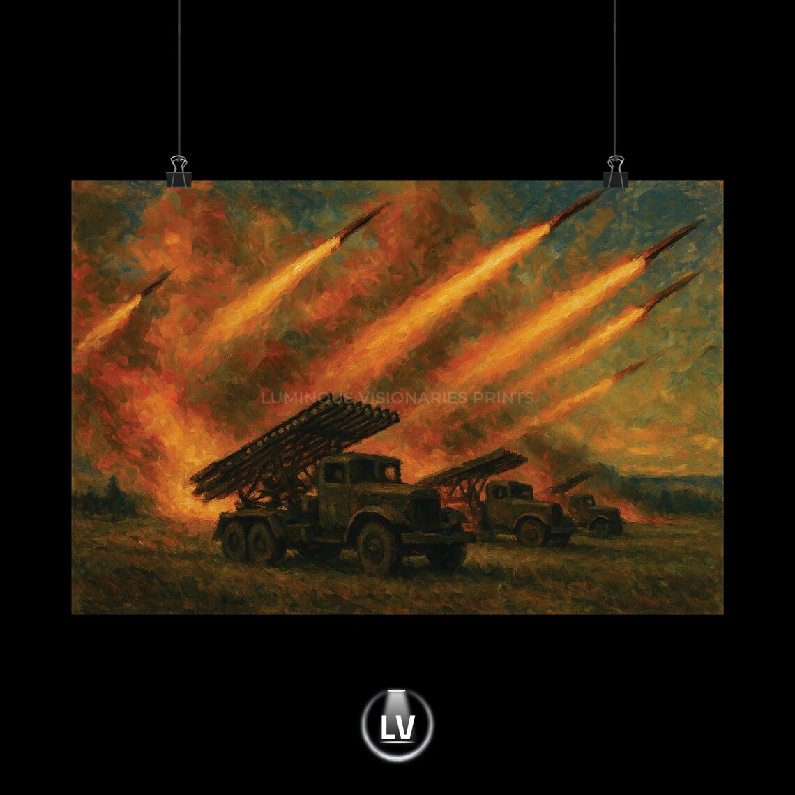 Katyusha Rocket Barrage Vintage Military Art Print