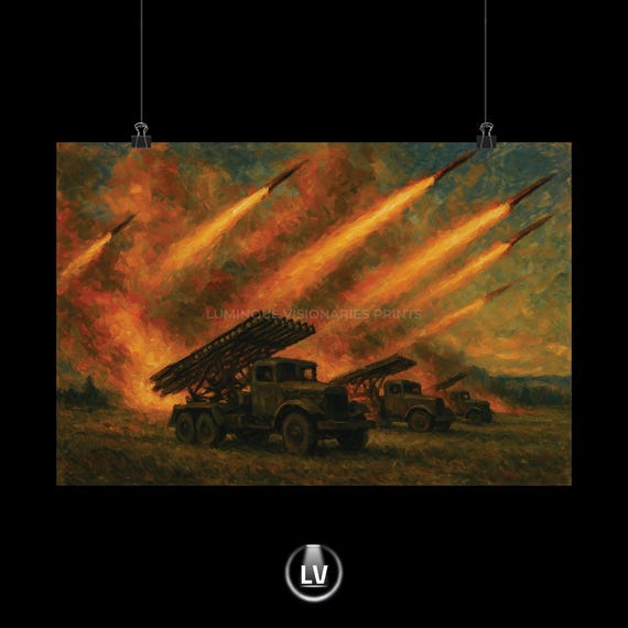 Katyusha Rocket Barrage Vintage Military Art Print