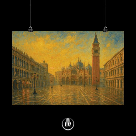 Venice Saint Marks Square Sunset Golden Impressionist Poster