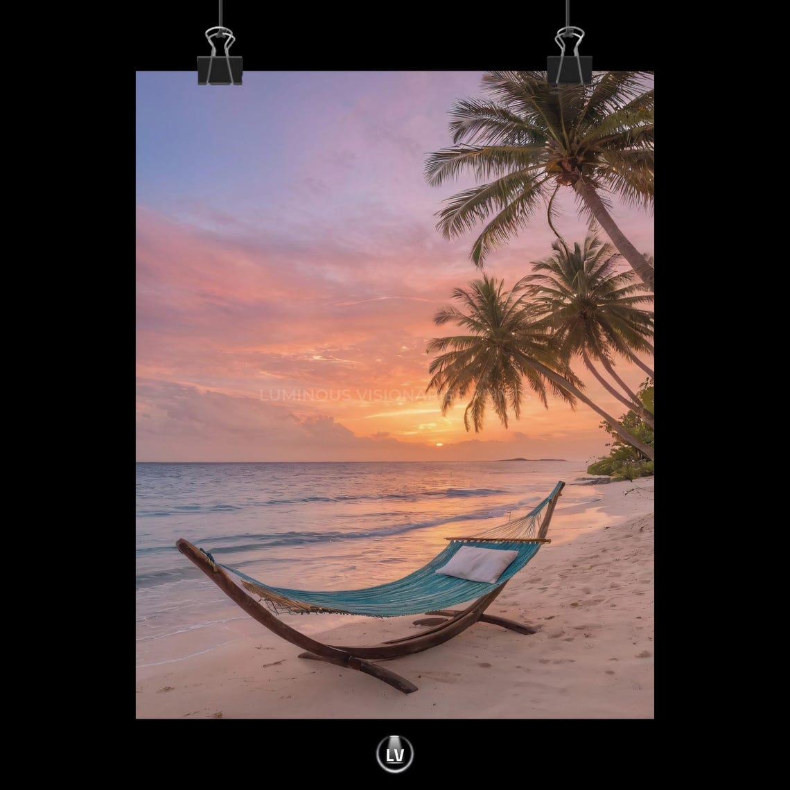 Beach Hammock Sunset Palm Trees Tropical Shore Relaxation Poster