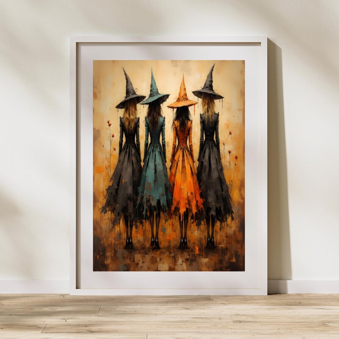 Four Witches Back View Vintage Halloween Art Print