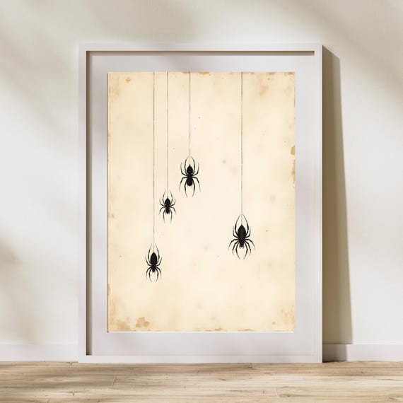 Vintage Spider Wall Art Hanging Spiders Halloween Decor Gothic Creepy Minimalist Print