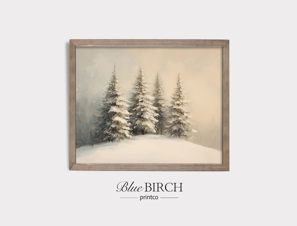 Snowy Pine Trees Minimal Neutral Winter Christmas Scene Poster