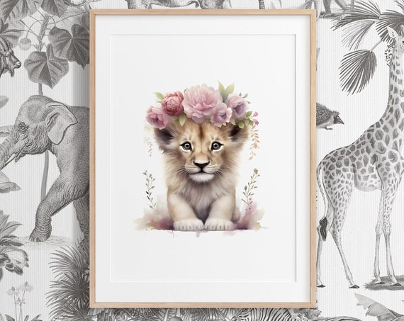 Lion Nursery Watercolor Painting, Safari Wall Art Print