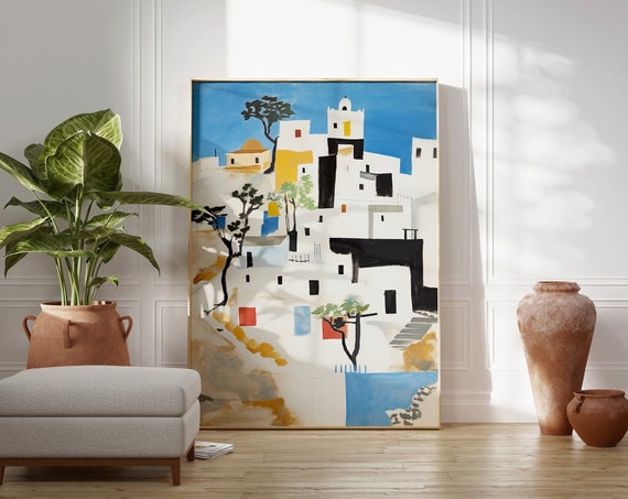 Santorini Beauty, Boho Minimal Coastal Art Print