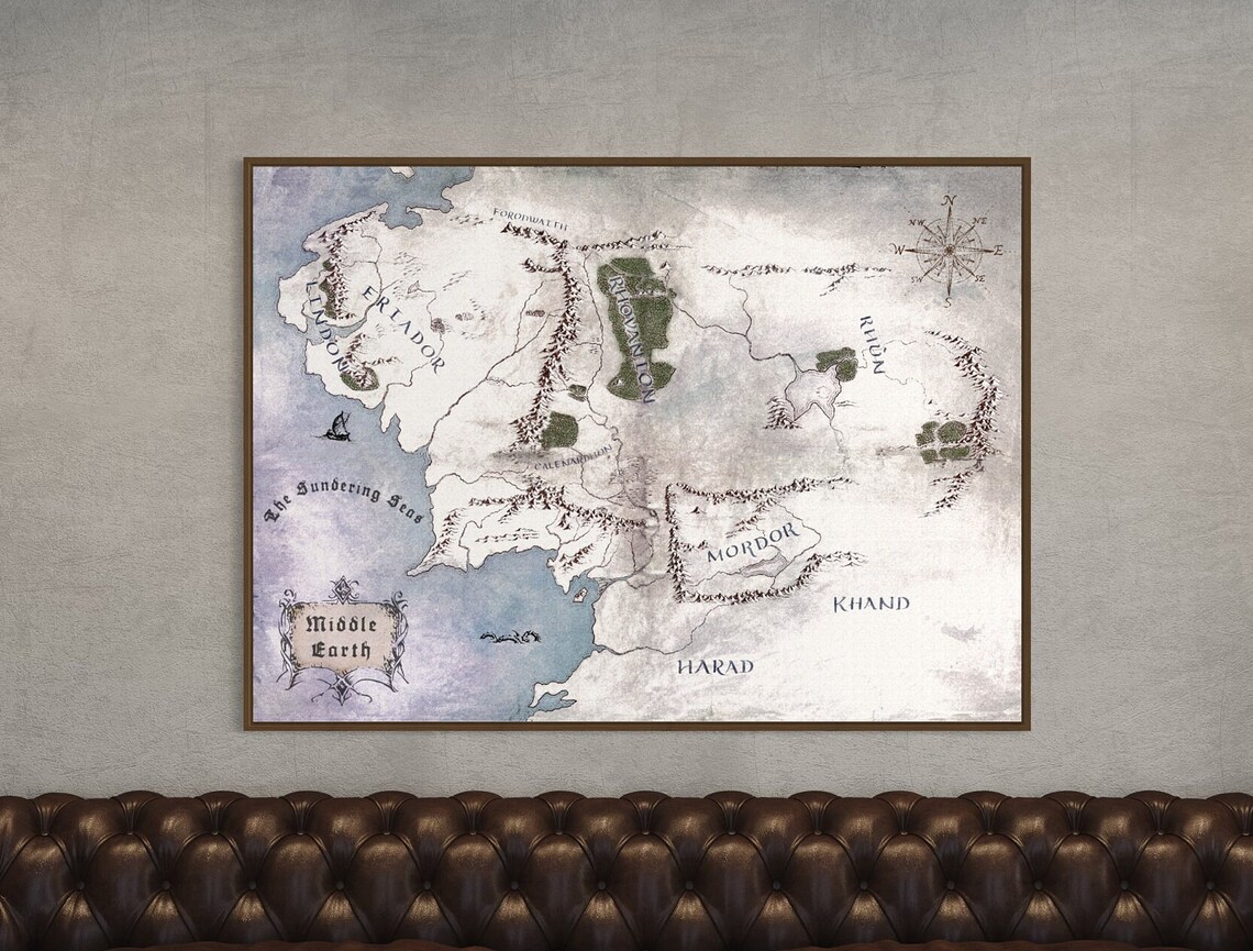Middle Earth Antique Map, Lord Of The Rings Travel Poster - Image 2