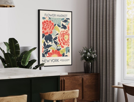 Flower Market Print, Vintage Floral Decor