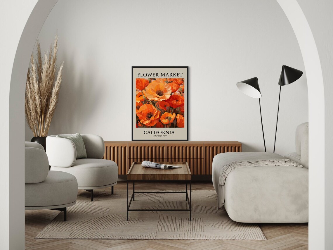 California Poppy Art Print, Boho Floral Illustration - Image 3