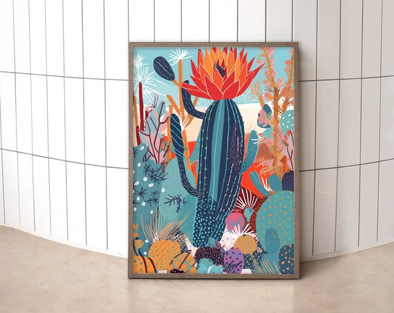 Mexican Desert Cactus Art Print Colorful Southwest Decor
