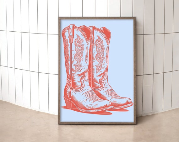 Western Cowboy Boots Art Print Vintage Style Wall Decor