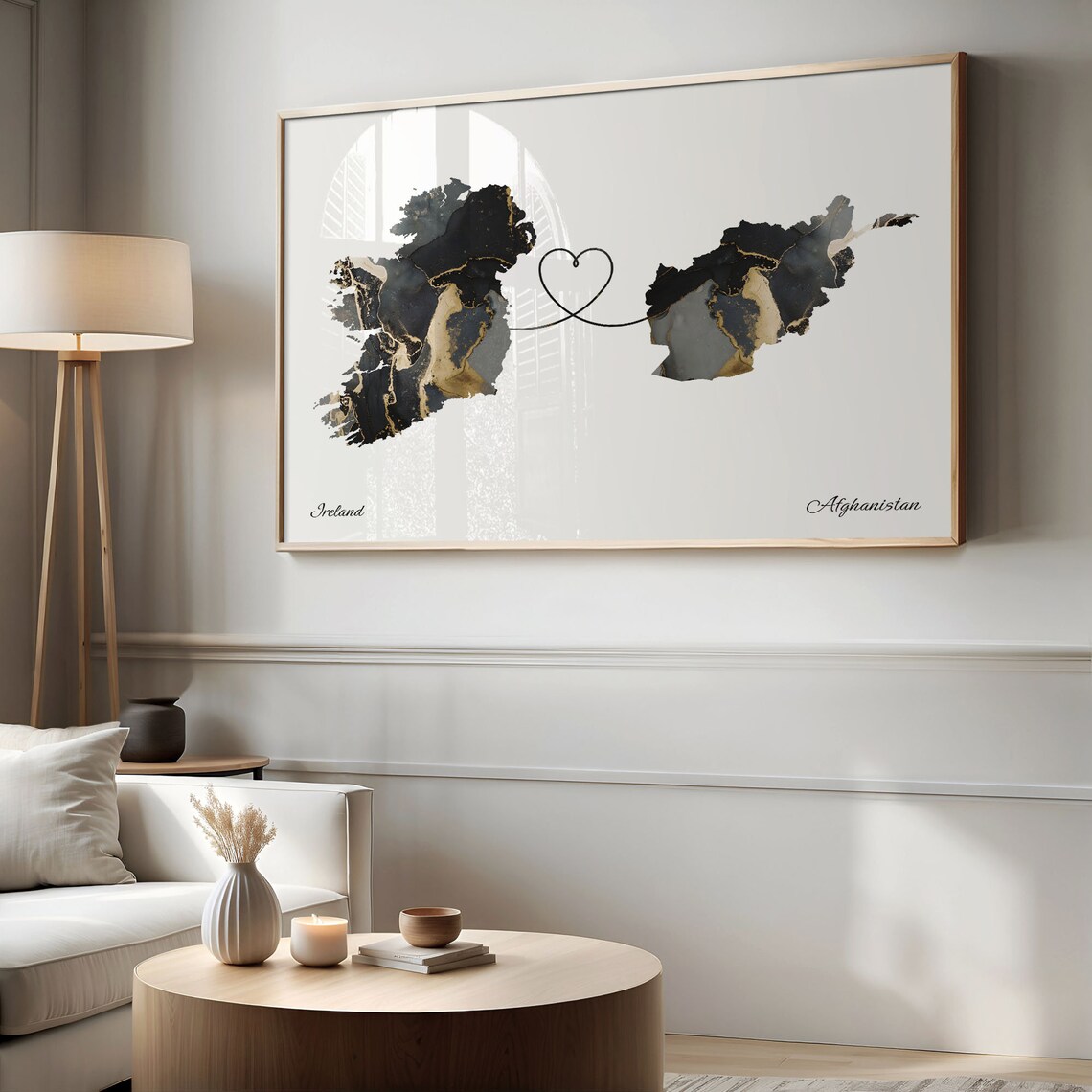 Ireland Afghanistan Long Distance Love Heart Marble Map Gift Poster - Image 2