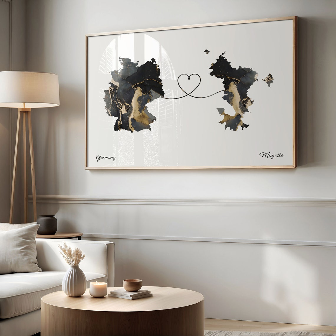 Germany and Mayotte Marble Heart Map Long Distance Love Poster - Image 2
