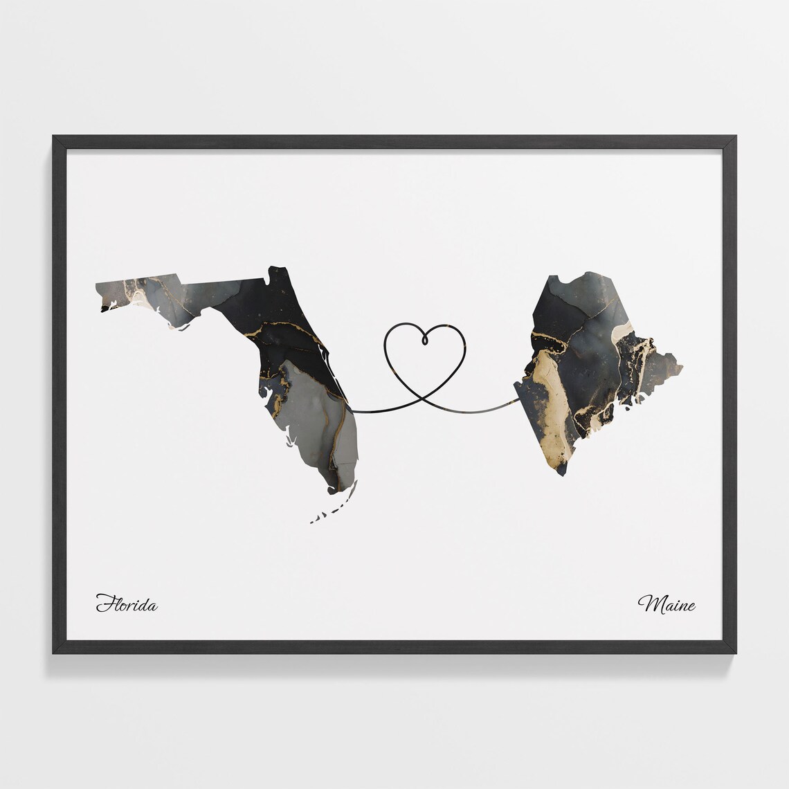 Florida To Maine Travel Poster, Two Countries Map