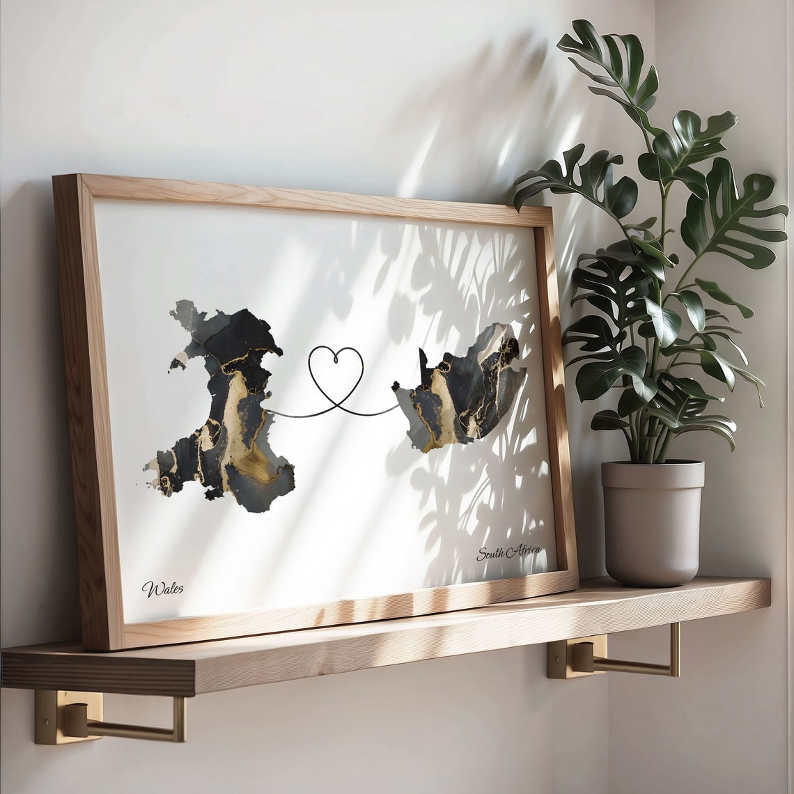 Wales To South Africa Marble Map Heart Poster Long Distance Love Gift - Image 3