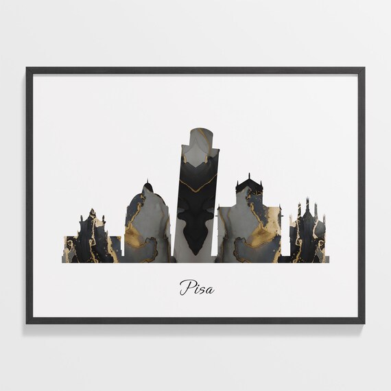 Pisa Italy Marble Skyline Black Gold Minimalist Cityscape Poster