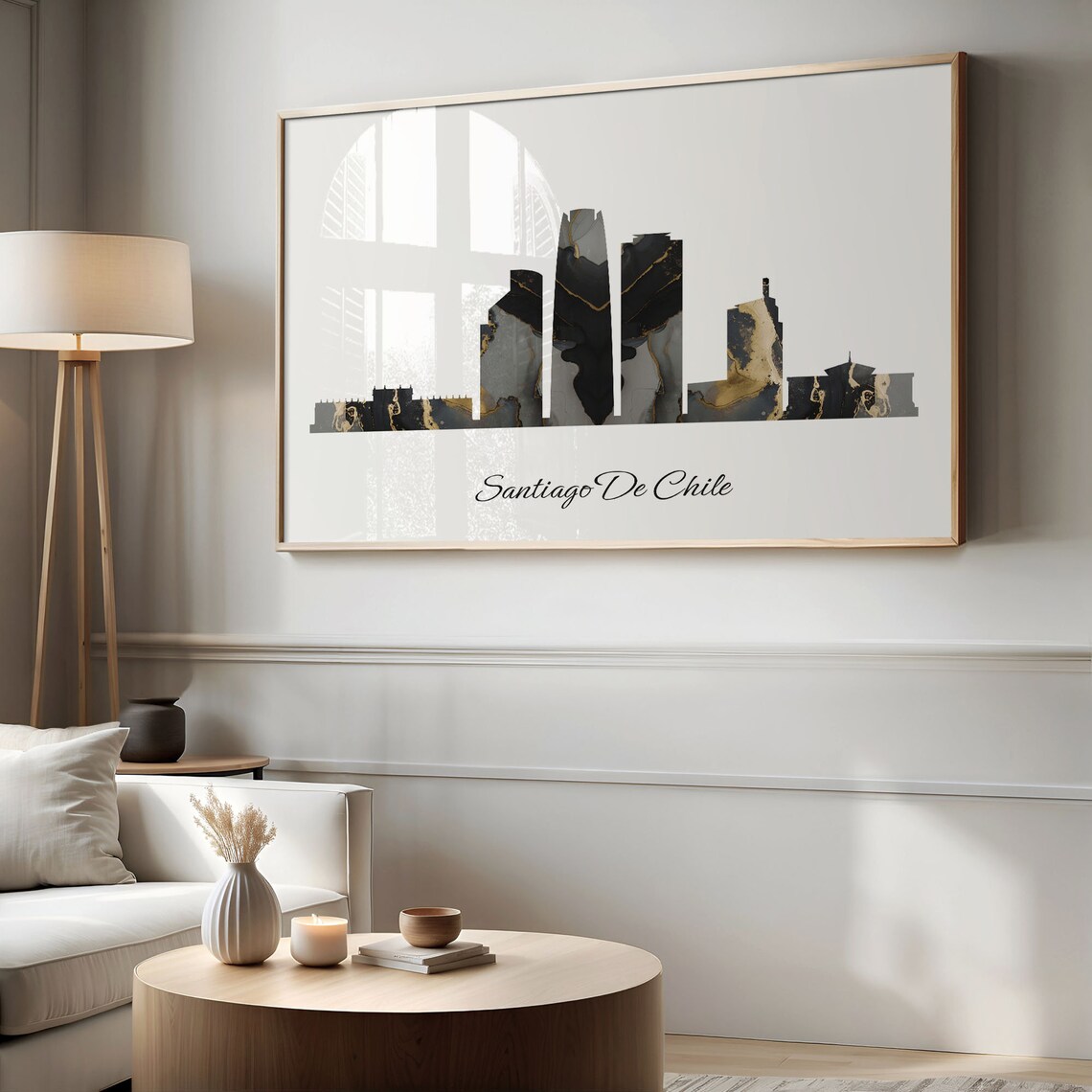 Santiago De Chile Black Gold Marble Skyline Chile Cityscape Travel Gift Poster - Image 2