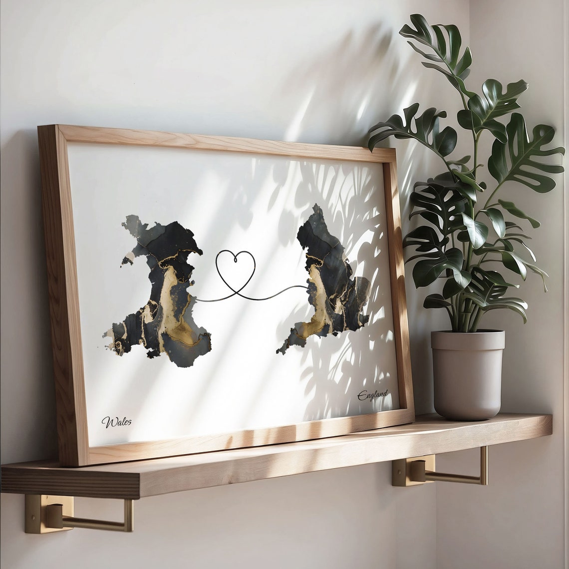 Wales to England Black Gold Marble Map Heart Connection Poster - Image 3
